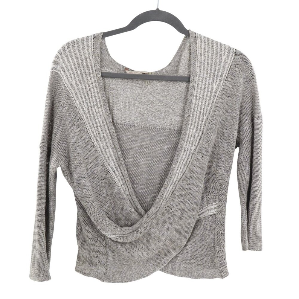 Soft Surroundings Knit Sweater Womens L Gray Natura Fiber Lagom Granny Cottage‎